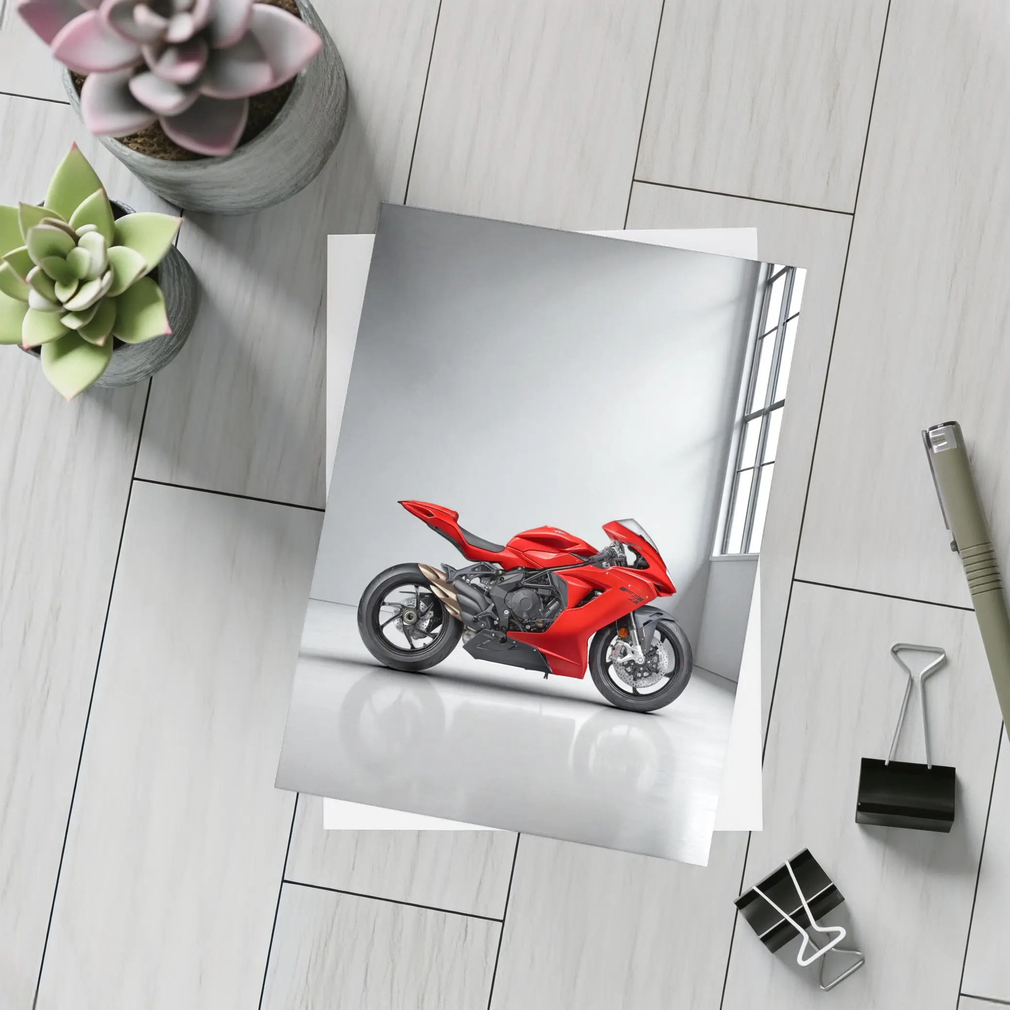 MV Agusta Red Superbike Studio White Background – Postcards