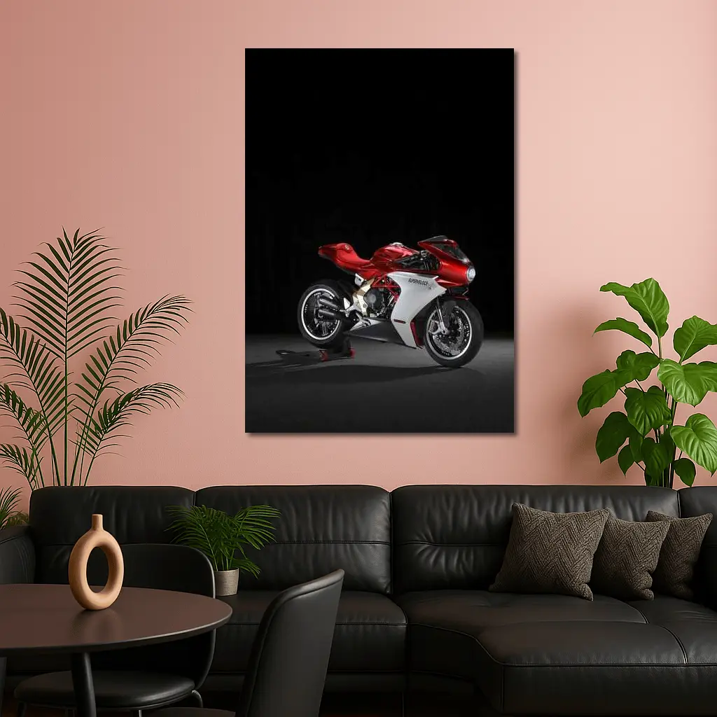 MV Agusta Superveloce Red White Dark Background – Wall Art