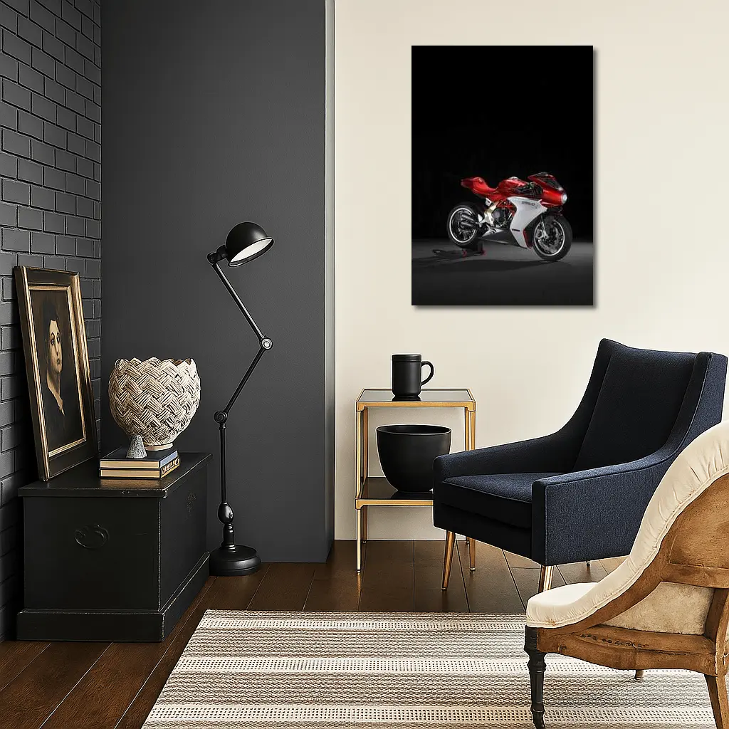 MV Agusta Superveloce Red White Dark Background – Wall Art