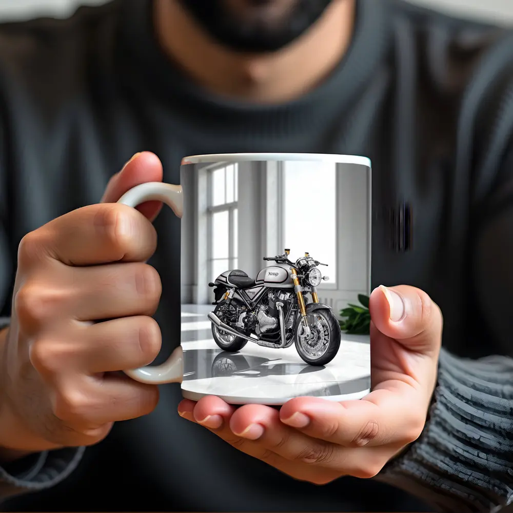 Norton Commando Motorcycle White Studio Setting – Mugs