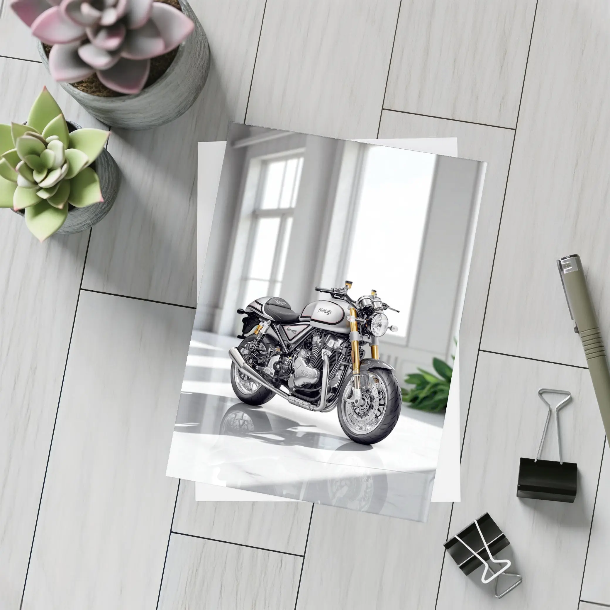 Norton Commando Motorcycle White Studio Setting – Postcards