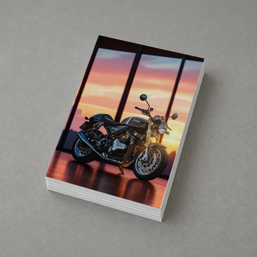 Norton Motorcycle Parked Against Sunset Sky – Postcards