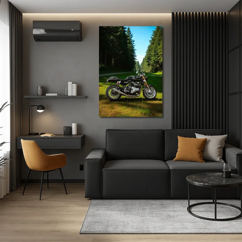 Norton Commando Motorcycle Forest Road Setting – Wall Art