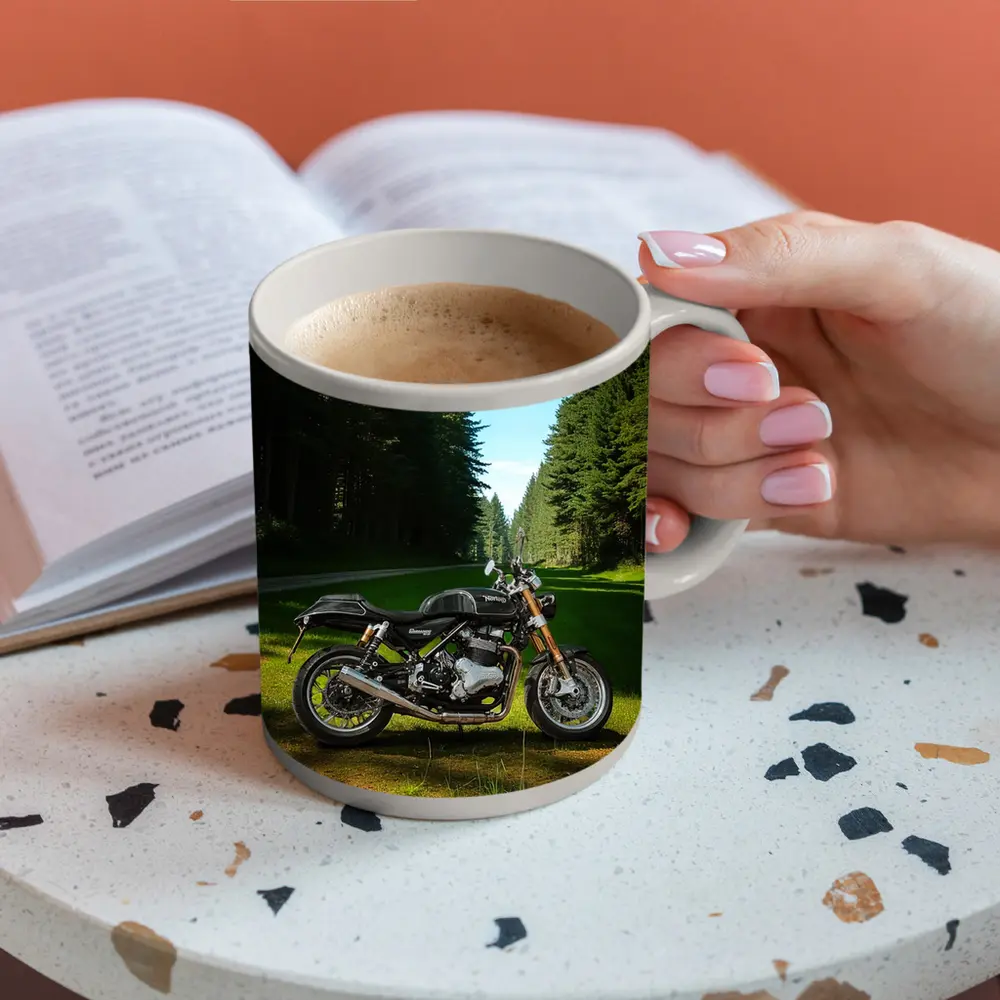 Norton Commando Motorcycle Forest Road Setting – Mugs