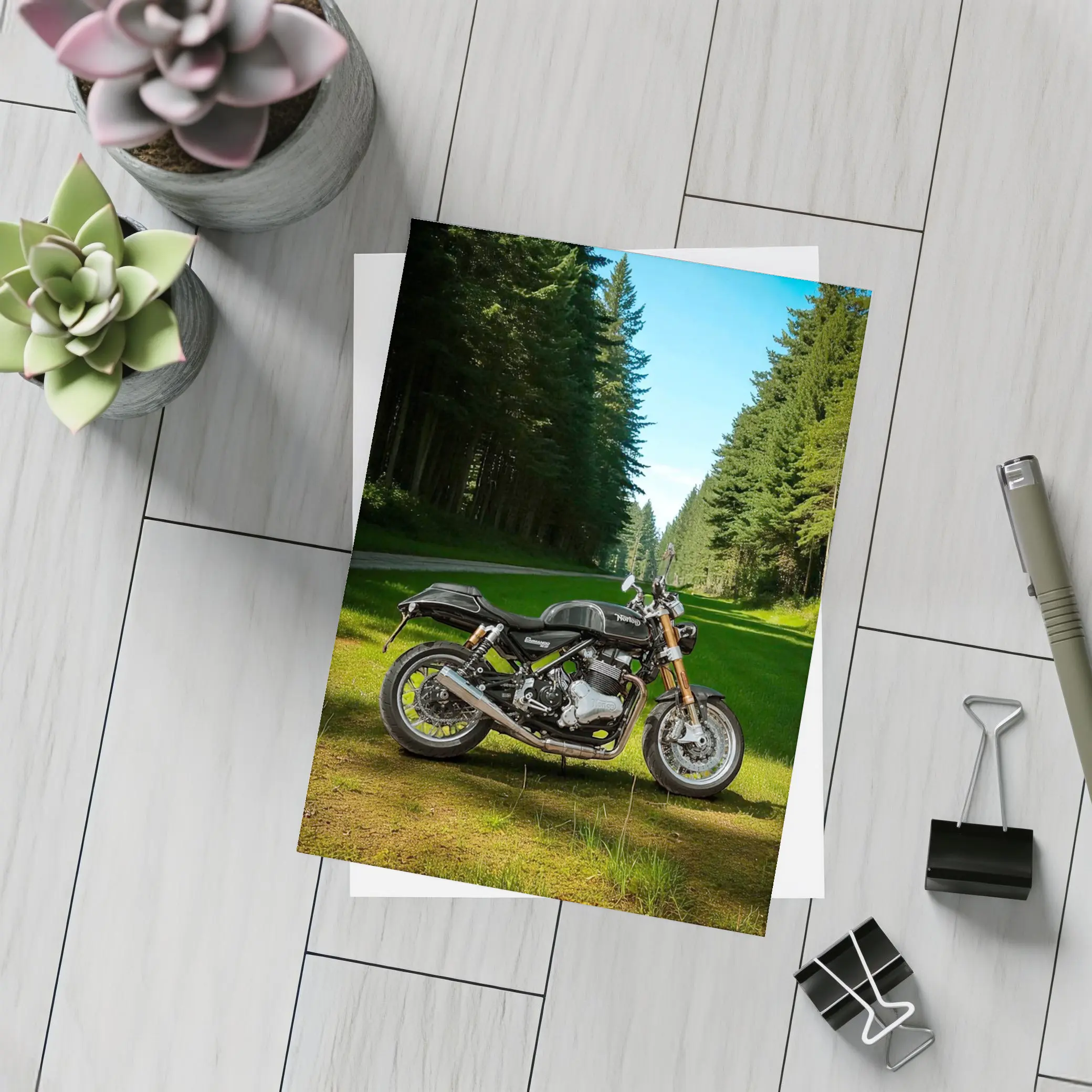 Norton Commando Motorcycle Forest Road Setting – Postcards