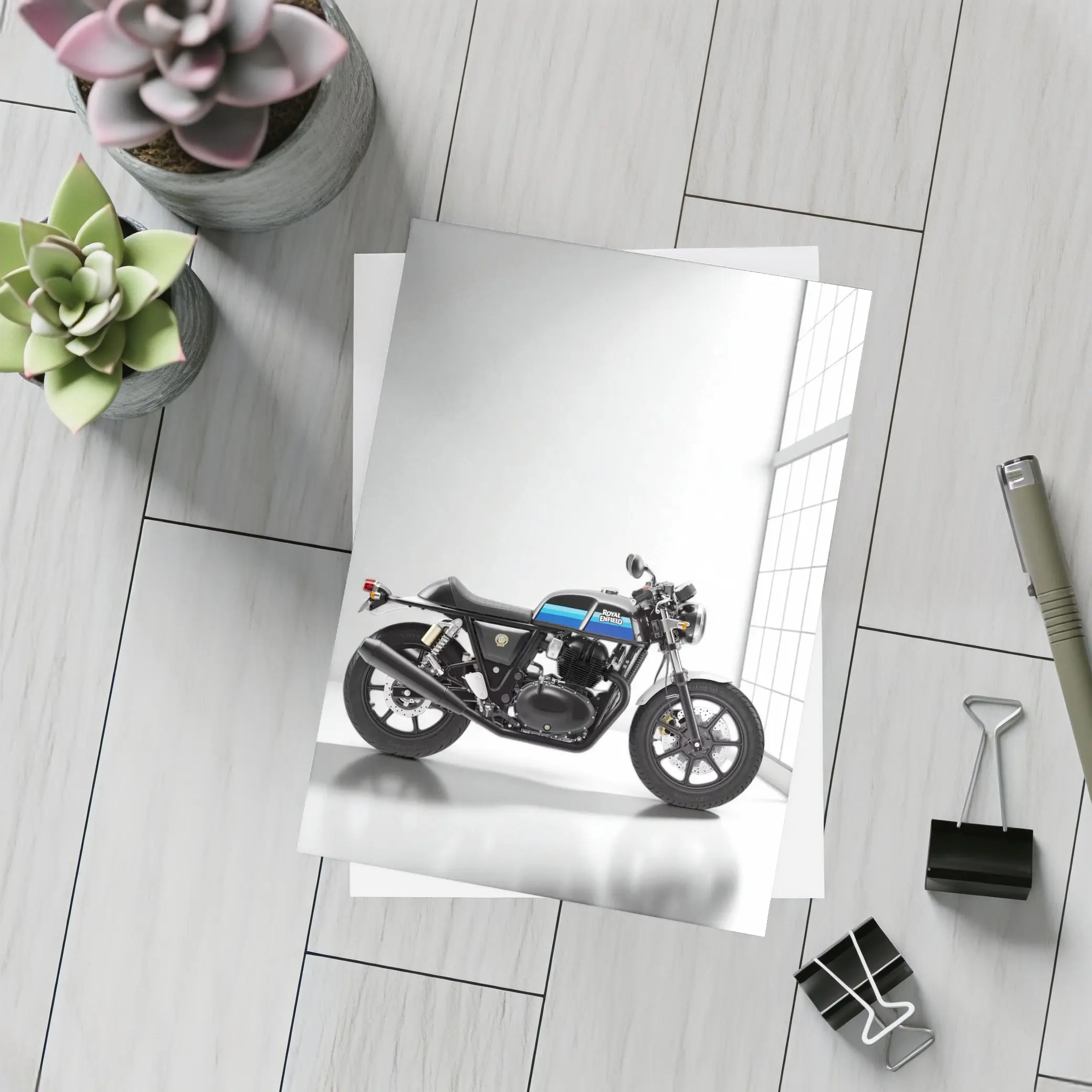Royal Enfield Cafe Racer Blue Silver Studio – Postcards