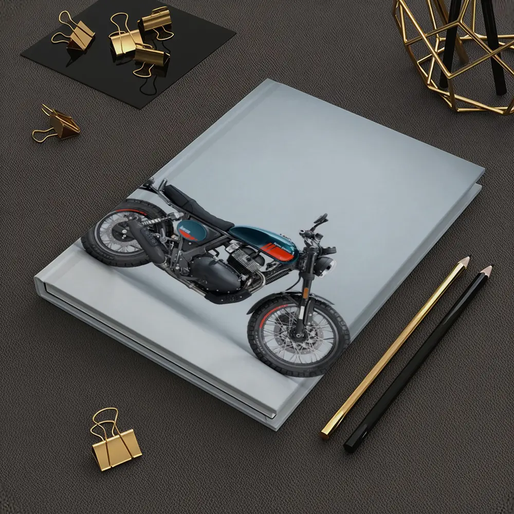 Royal Enfield Scrambler Motorcycle Blue Gray Background – Notebooks