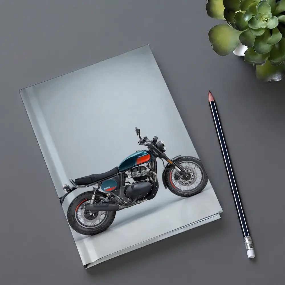 Royal Enfield Scrambler Motorcycle Blue Gray Background – Notebooks