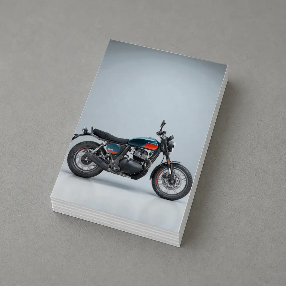 Royal Enfield Scrambler Motorcycle Blue Gray Background – Postcards