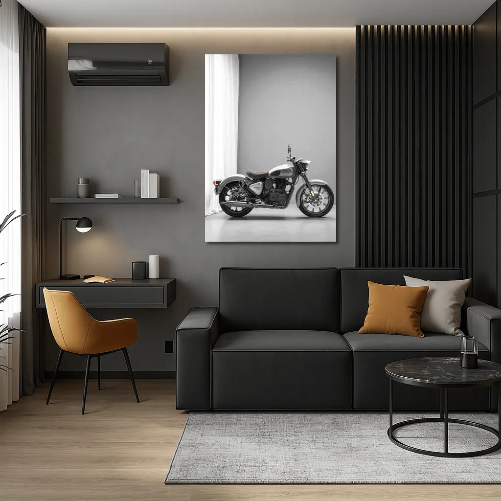 Royal Enfield Classic Silver Motorcycle Gray Studio – Wall Art