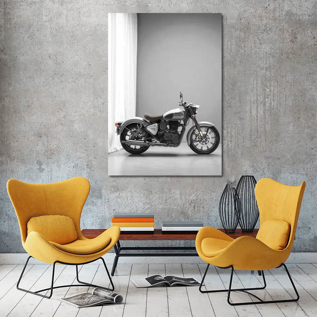 Royal Enfield Classic Silver Motorcycle Gray Studio – Wall Art