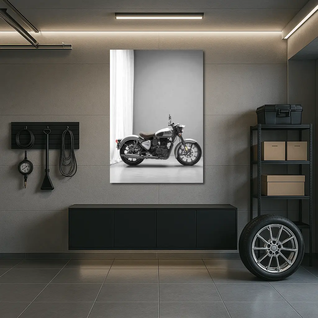 Royal Enfield Classic Silver Motorcycle Gray Studio – Wall Art