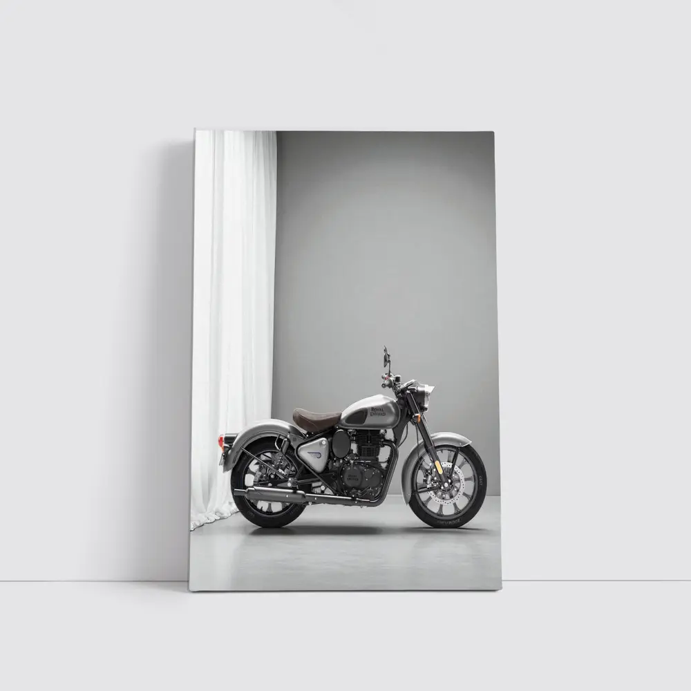 Royal Enfield Classic Silver Motorcycle Gray Studio – Wall Art