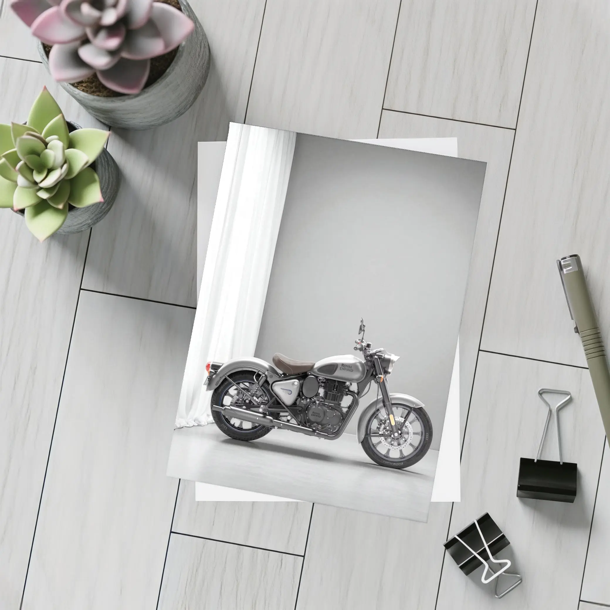 Royal Enfield Classic Silver Motorcycle Gray Studio – Postcards
