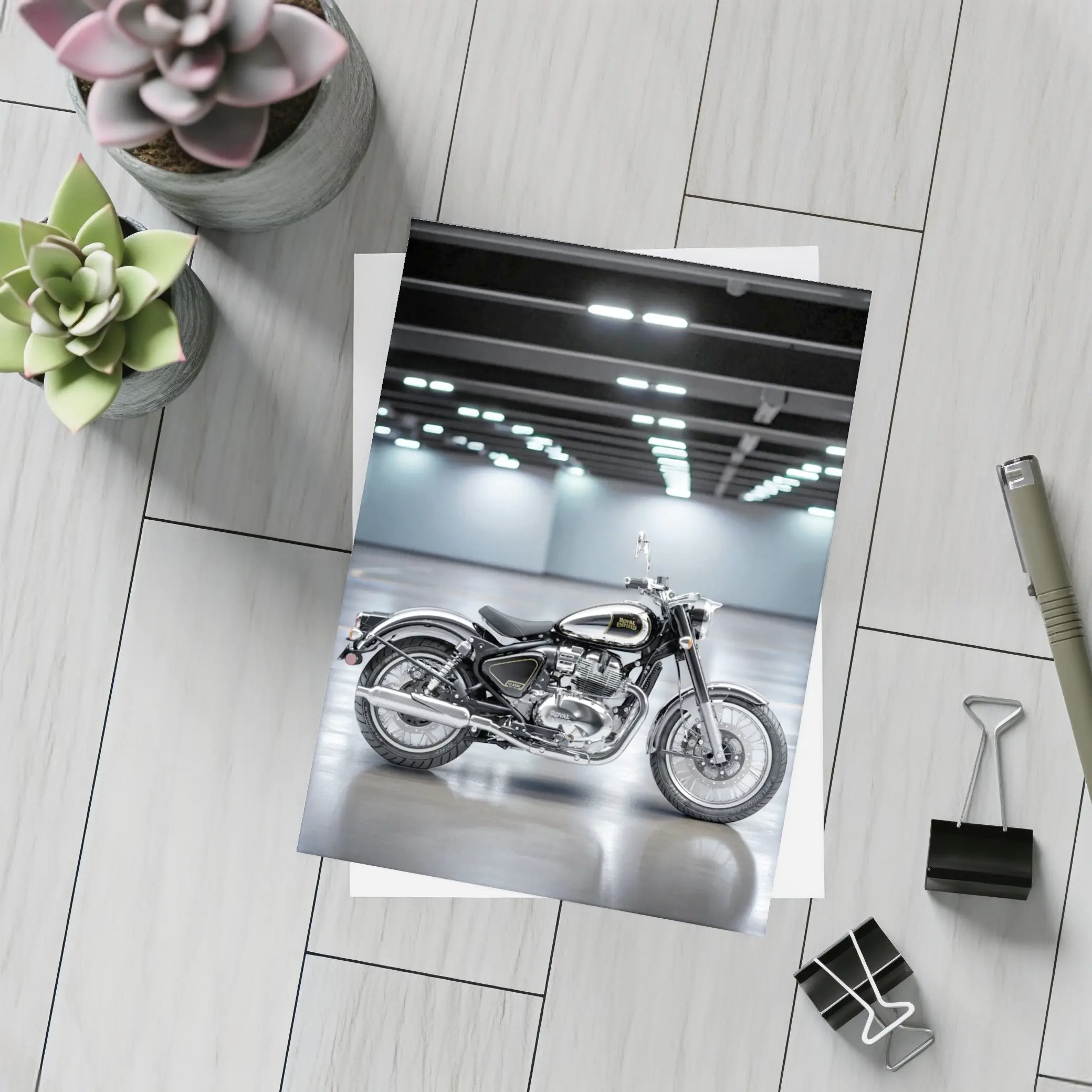 Royal Enfield Classic Black Motorcycle Indoor Studio – Postcards