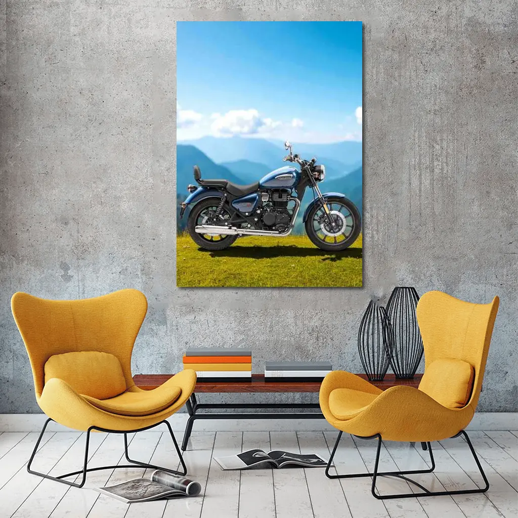 Royal Enfield Meteor Blue Mountain Landscape – Wall Art