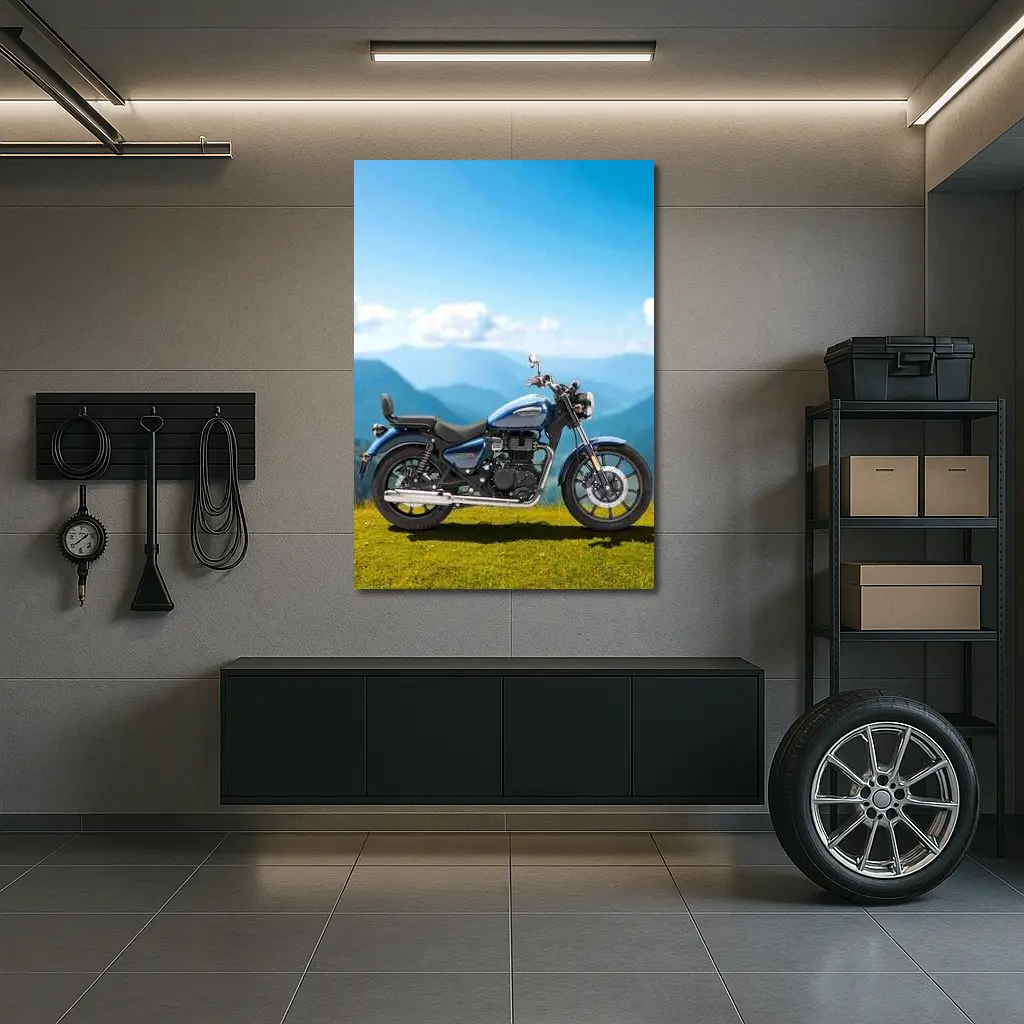 Royal Enfield Meteor Blue Mountain Landscape – Wall Art