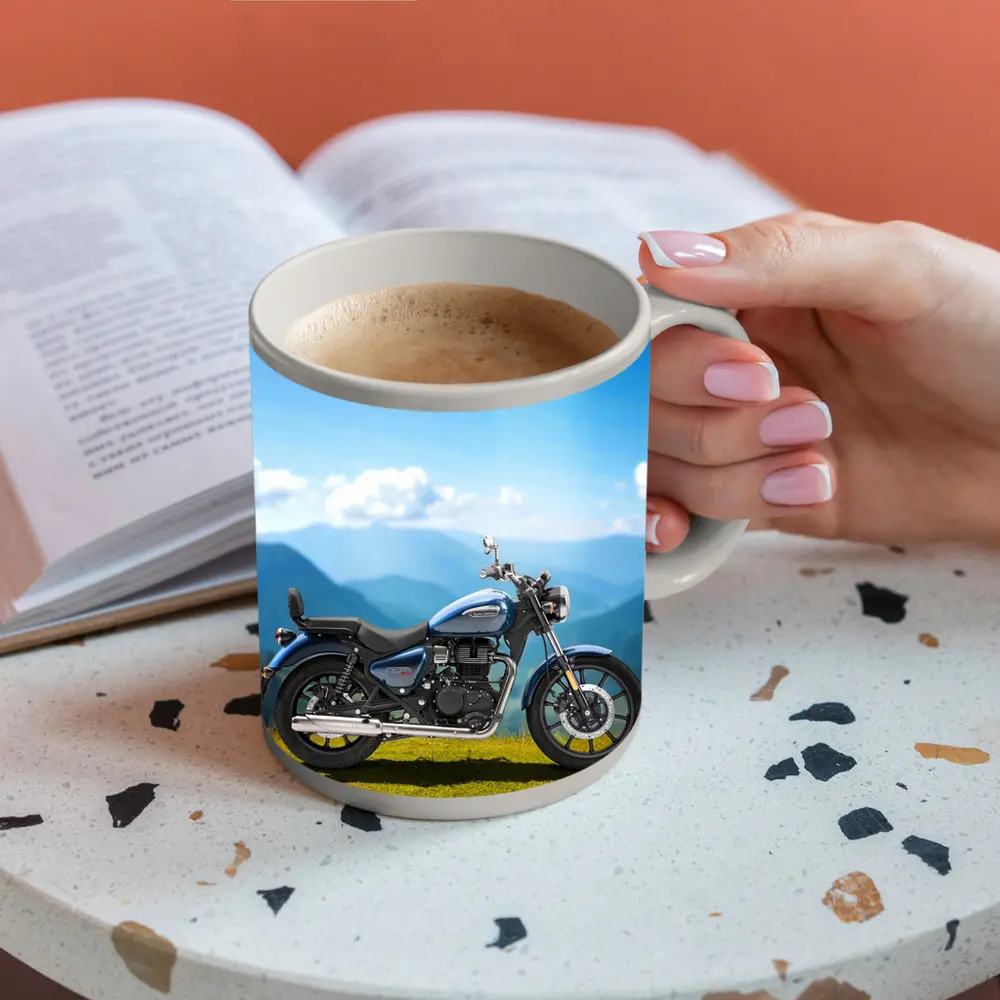 Royal Enfield Meteor Blue Mountain Landscape – Mugs