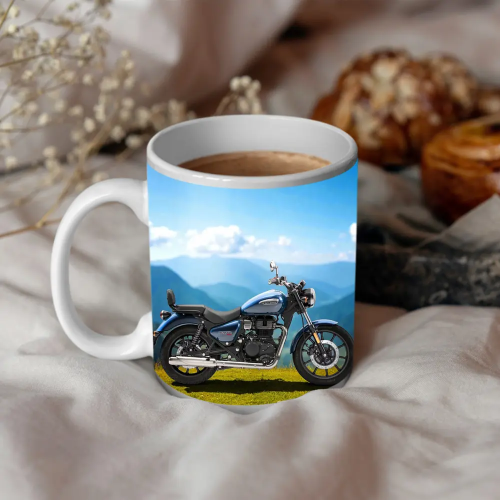 Royal Enfield Meteor Blue Mountain Landscape – Mugs