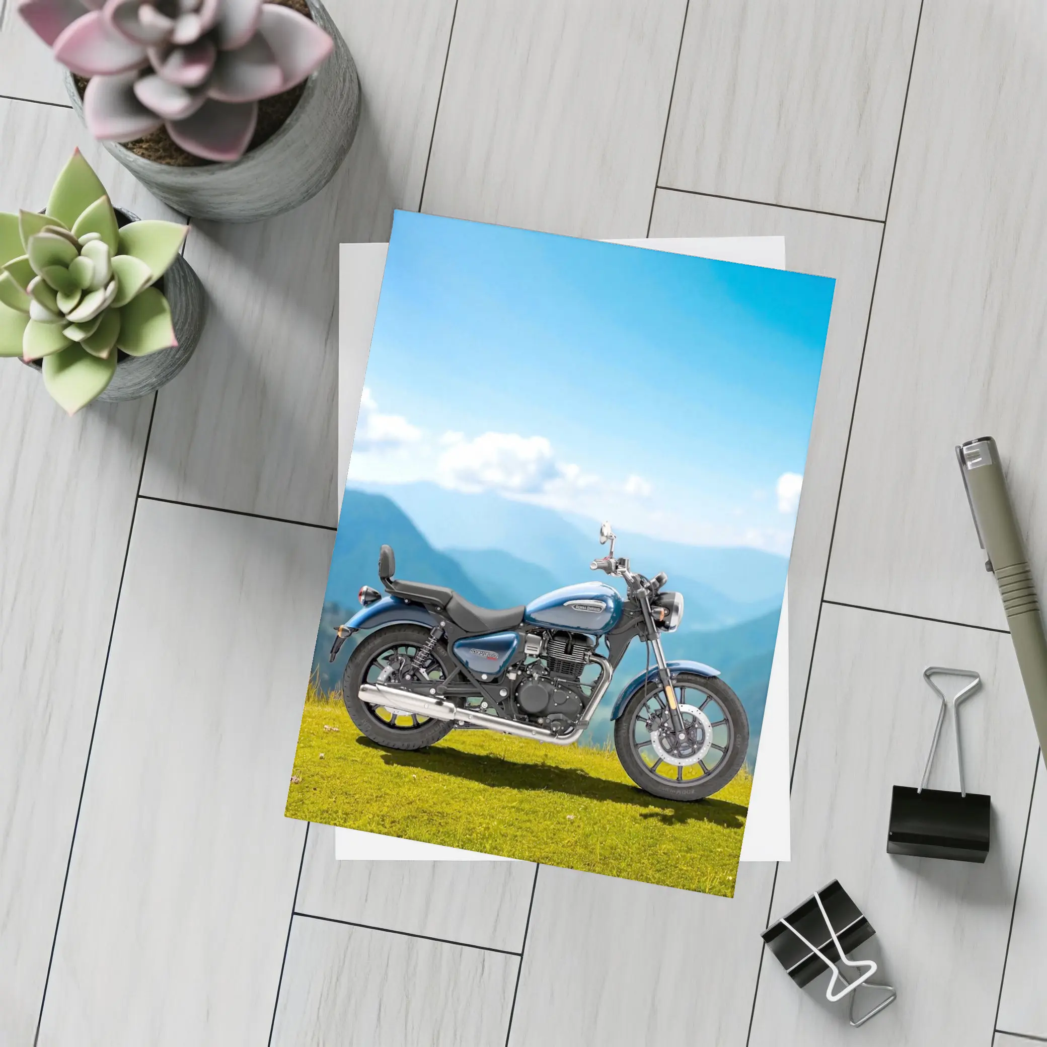 Royal Enfield Meteor Blue Mountain Landscape – Postcards