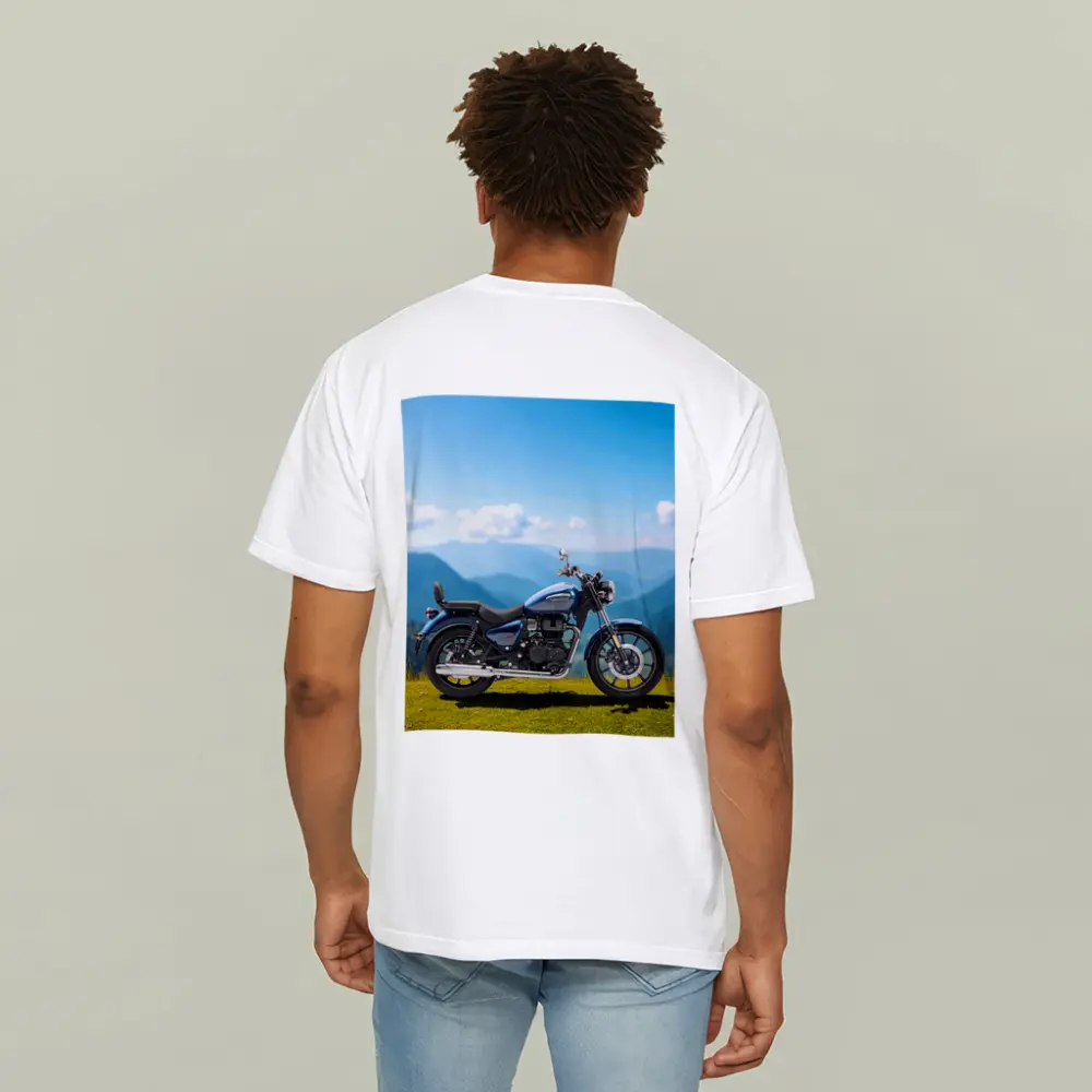 Royal Enfield Meteor Blue Mountain Landscape – T-Shirts
