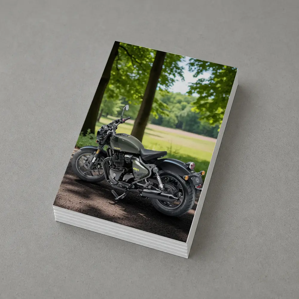 Dark Green Cruiser Motorcycle Parked Forest Setting – Postcards