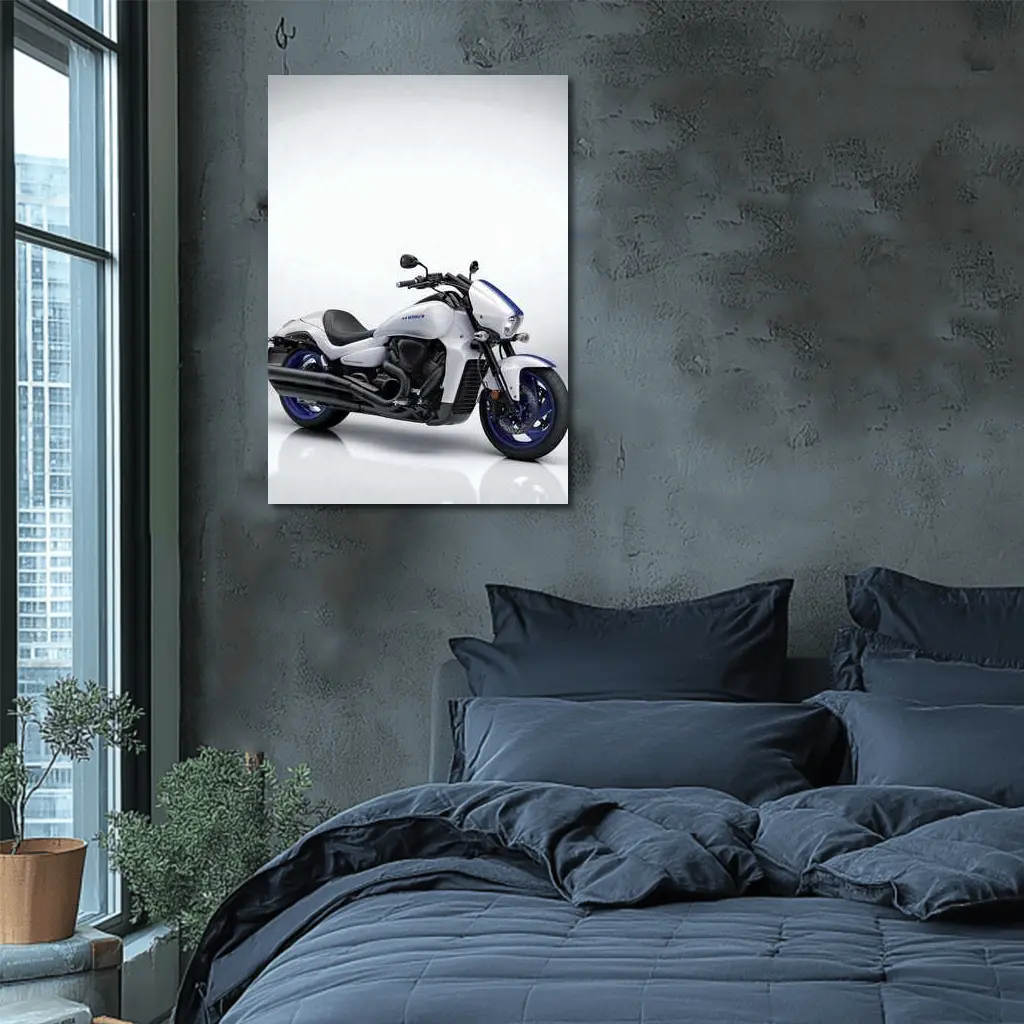 Suzuki Boulevard Cruiser Motorcycle White Blue – Wall Art
