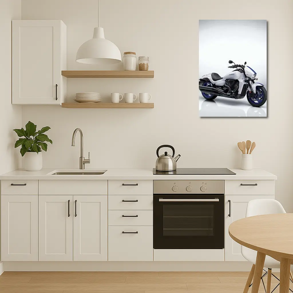 Suzuki Boulevard Cruiser Motorcycle White Blue – Wall Art