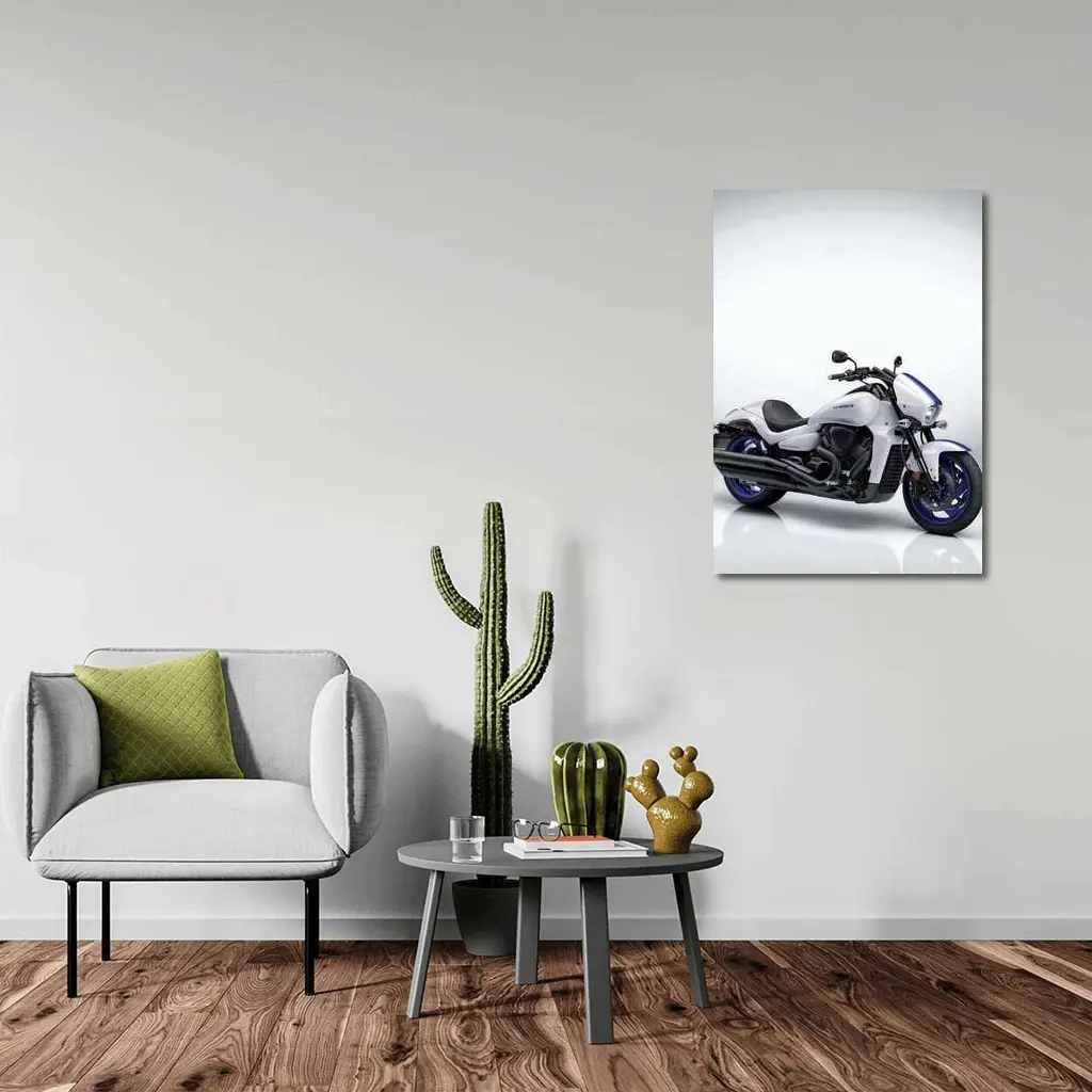 Suzuki Boulevard Cruiser Motorcycle White Blue – Wall Art