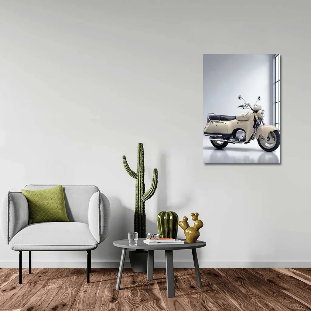 Cream Vintage Scooter Motorcycle White Studio – Wall Art