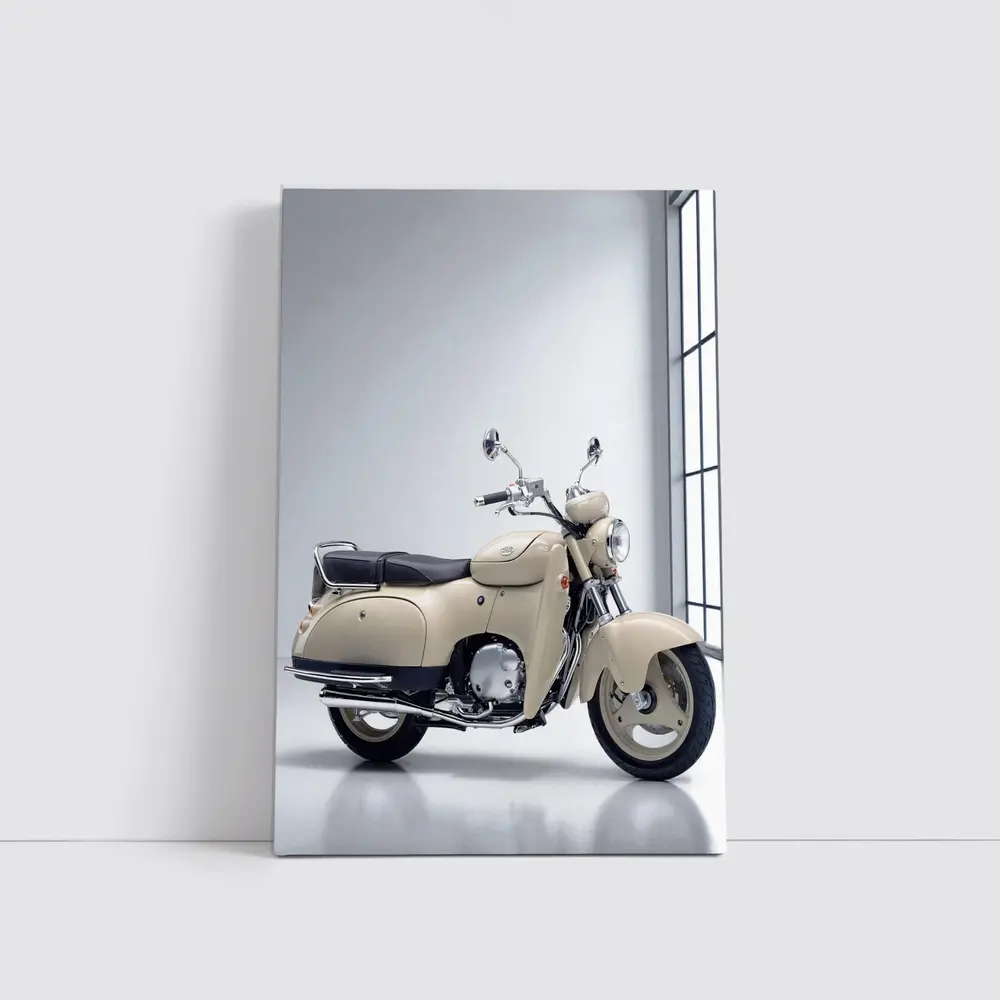Cream Vintage Scooter Motorcycle White Studio – Wall Art