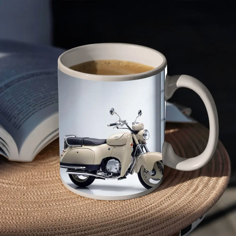 Cream Vintage Scooter Motorcycle White Studio – Mugs