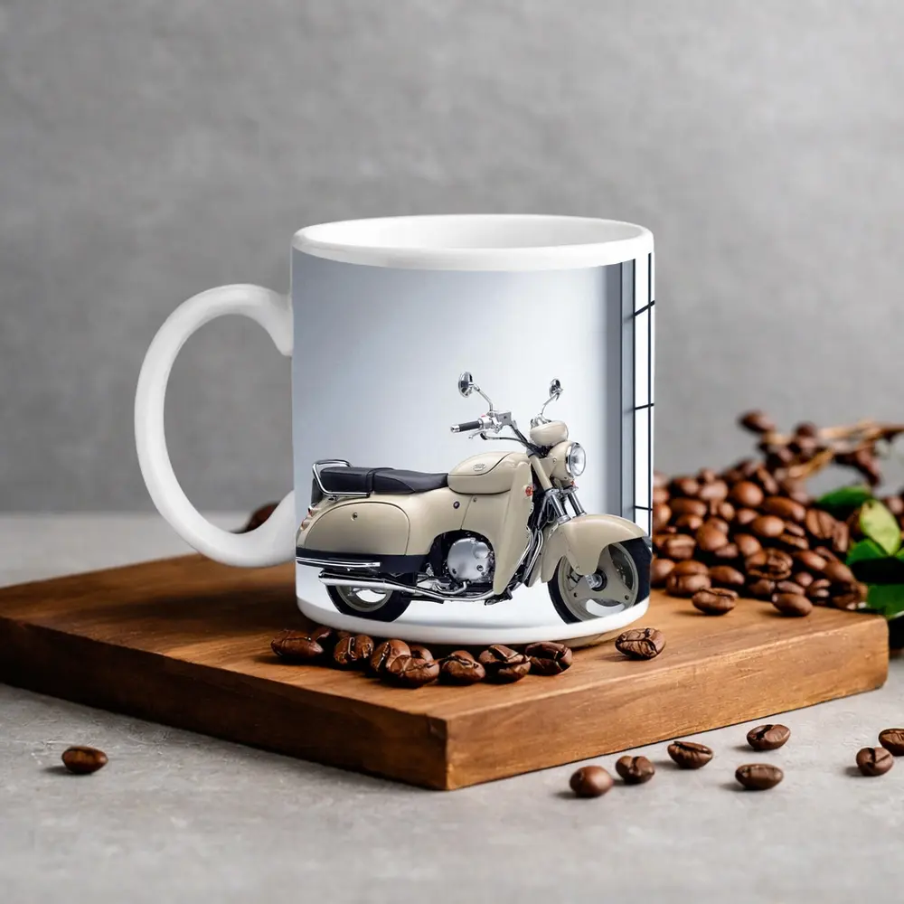 Cream Vintage Scooter Motorcycle White Studio – Mugs