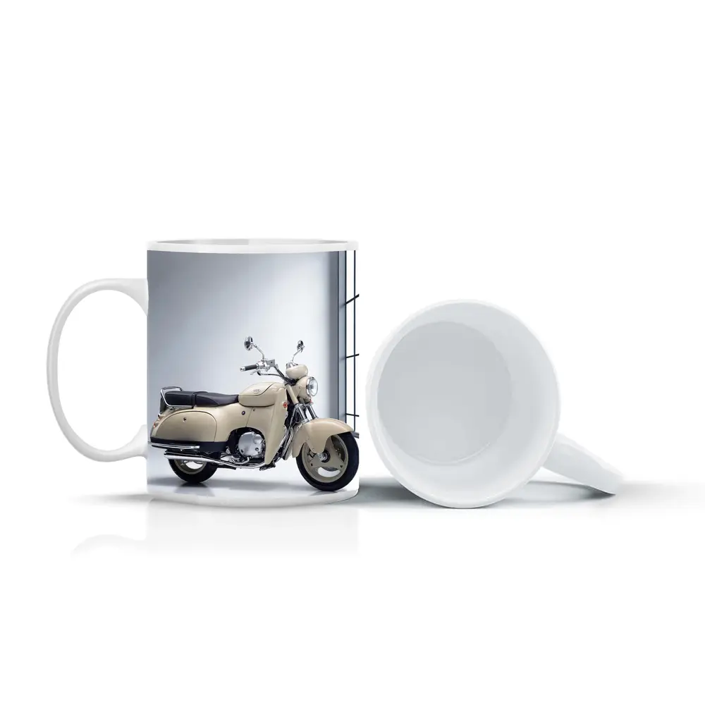 Cream Vintage Scooter Motorcycle White Studio – Mugs