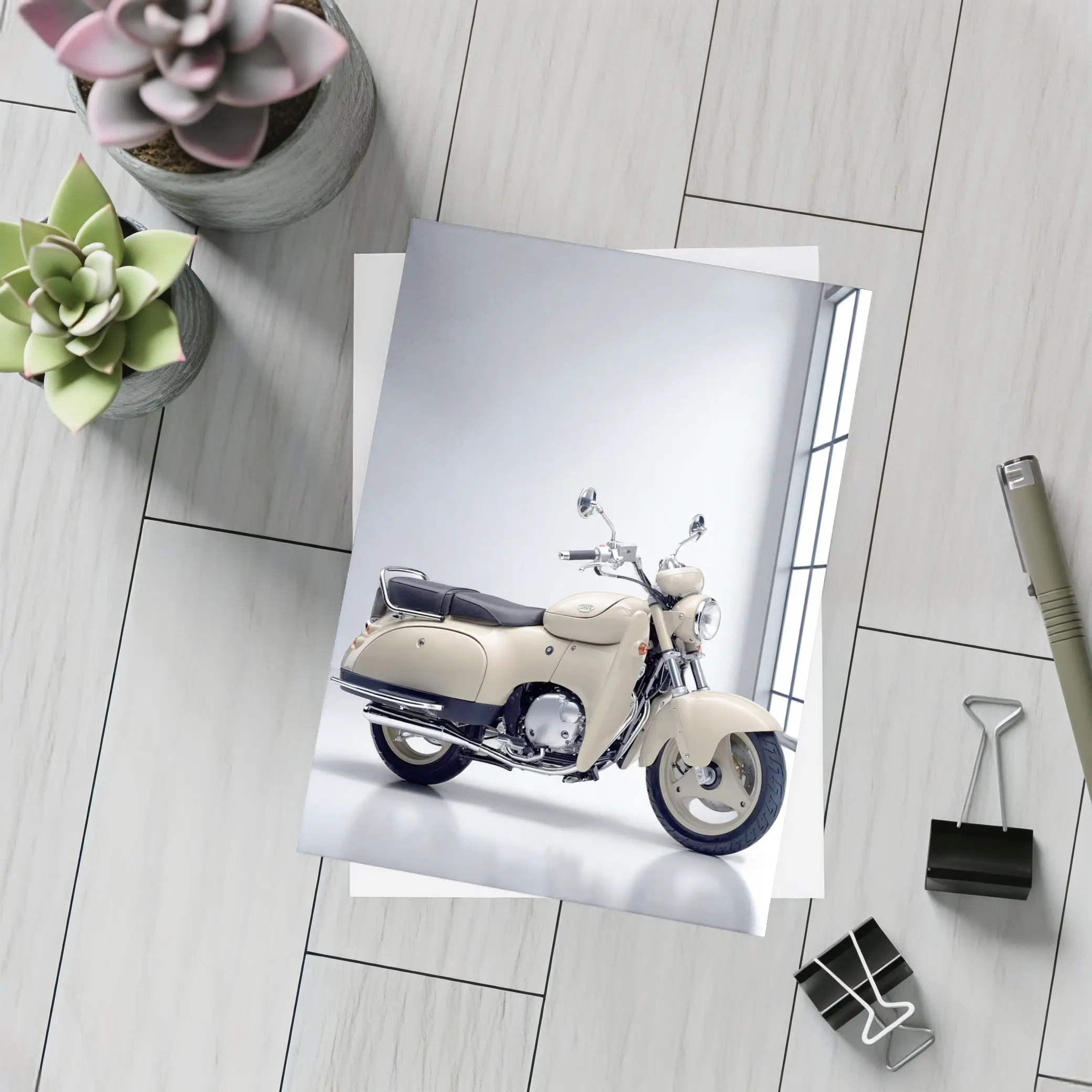 Cream Vintage Scooter Motorcycle White Studio – Postcards