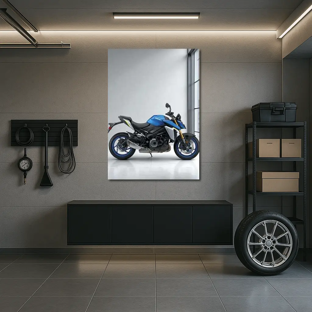 Suzuki Naked Bike Blue Motorcycle Indoor Setting – Wall Art
