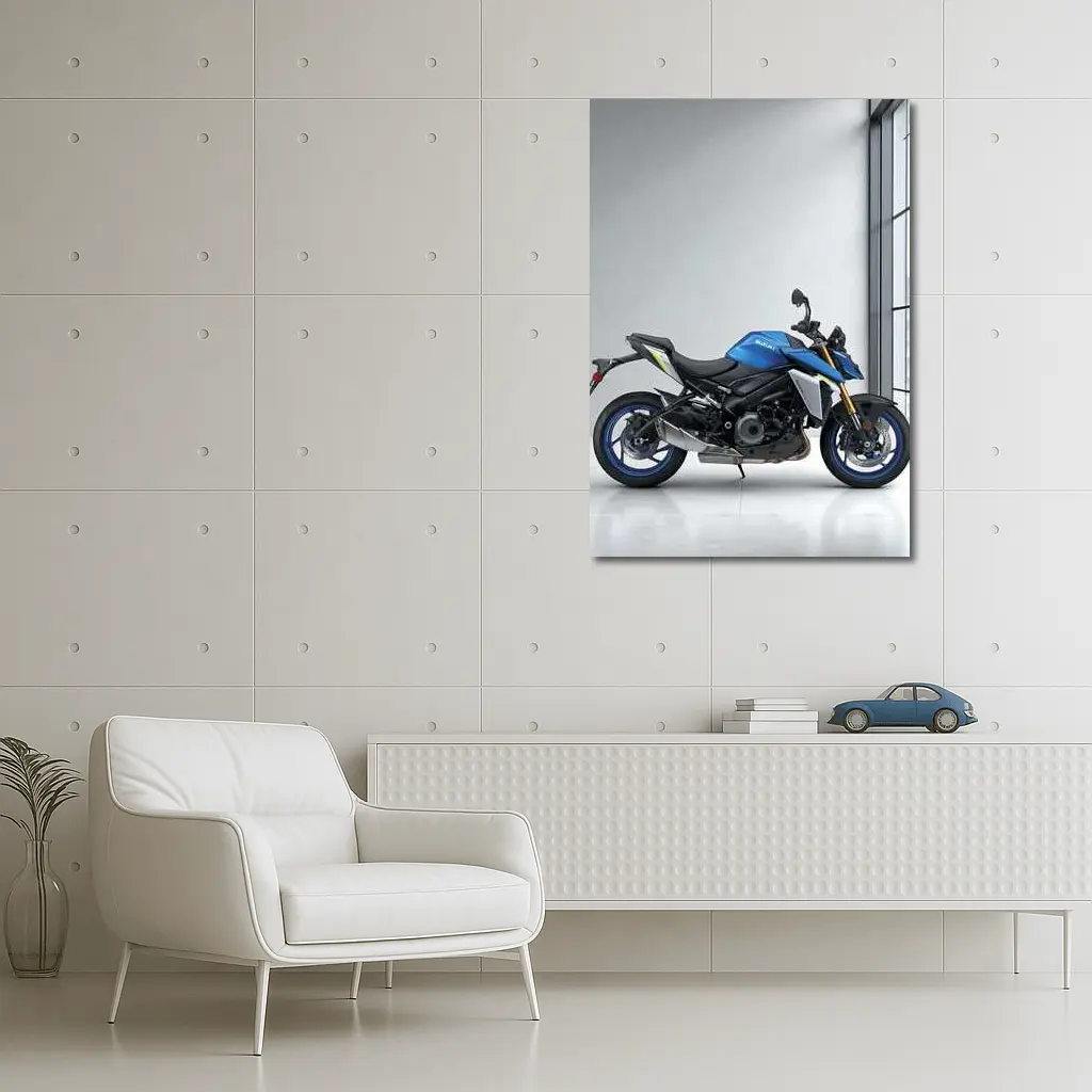 Suzuki Naked Bike Blue Motorcycle Indoor Setting – Wall Art