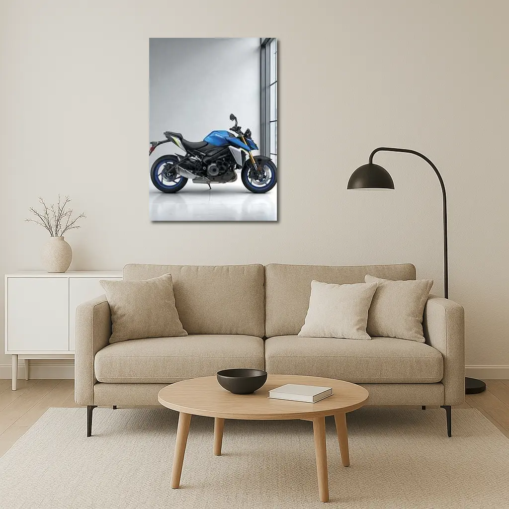 Suzuki Naked Bike Blue Motorcycle Indoor Setting – Wall Art
