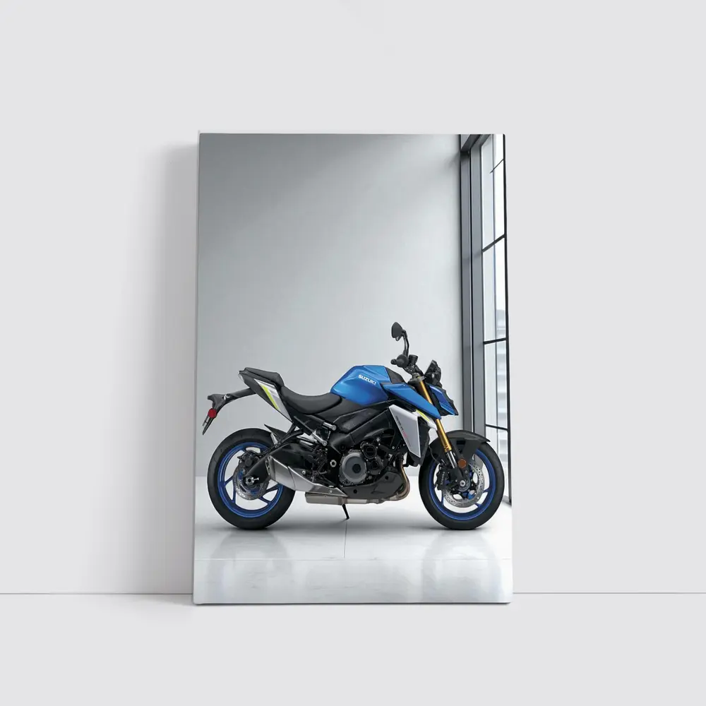 Suzuki Naked Bike Blue Motorcycle Indoor Setting – Wall Art