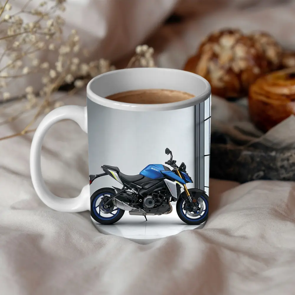Suzuki Naked Bike Blue Motorcycle Indoor Setting – Mugs