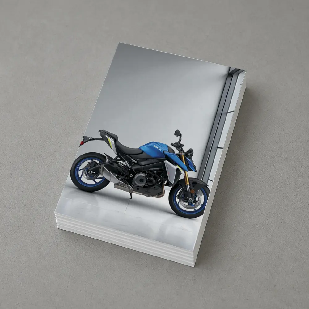 Suzuki Naked Bike Blue Motorcycle Indoor Setting – Postcards