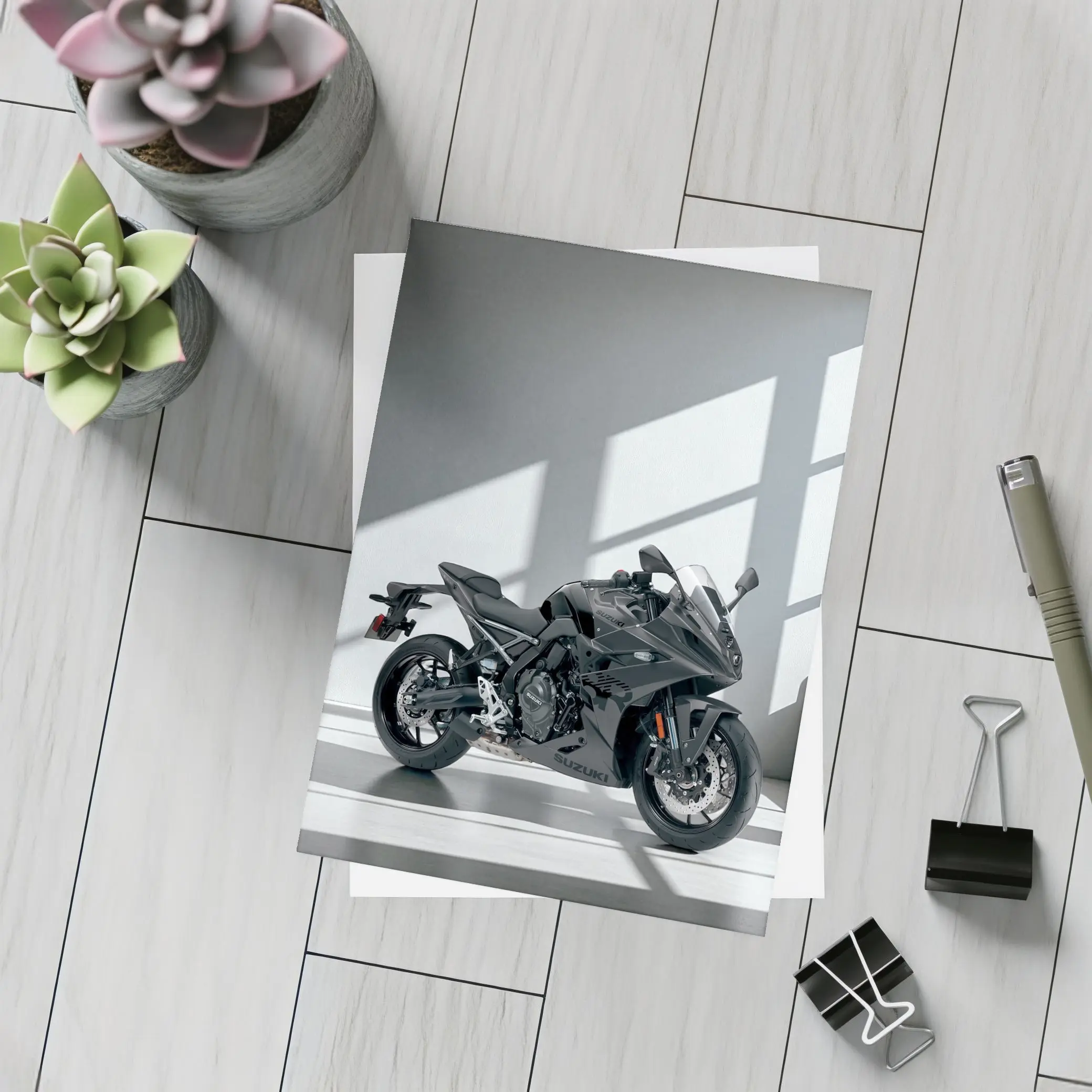 Suzuki Sport Bike Black Minimal Studio – Postcards