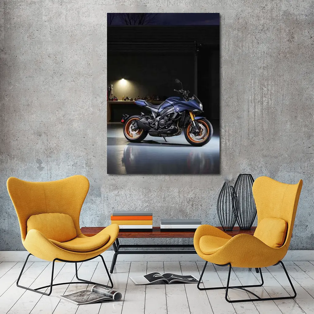 Yamaha MT Motorcycle Parked in Dark Garage – Wall Art