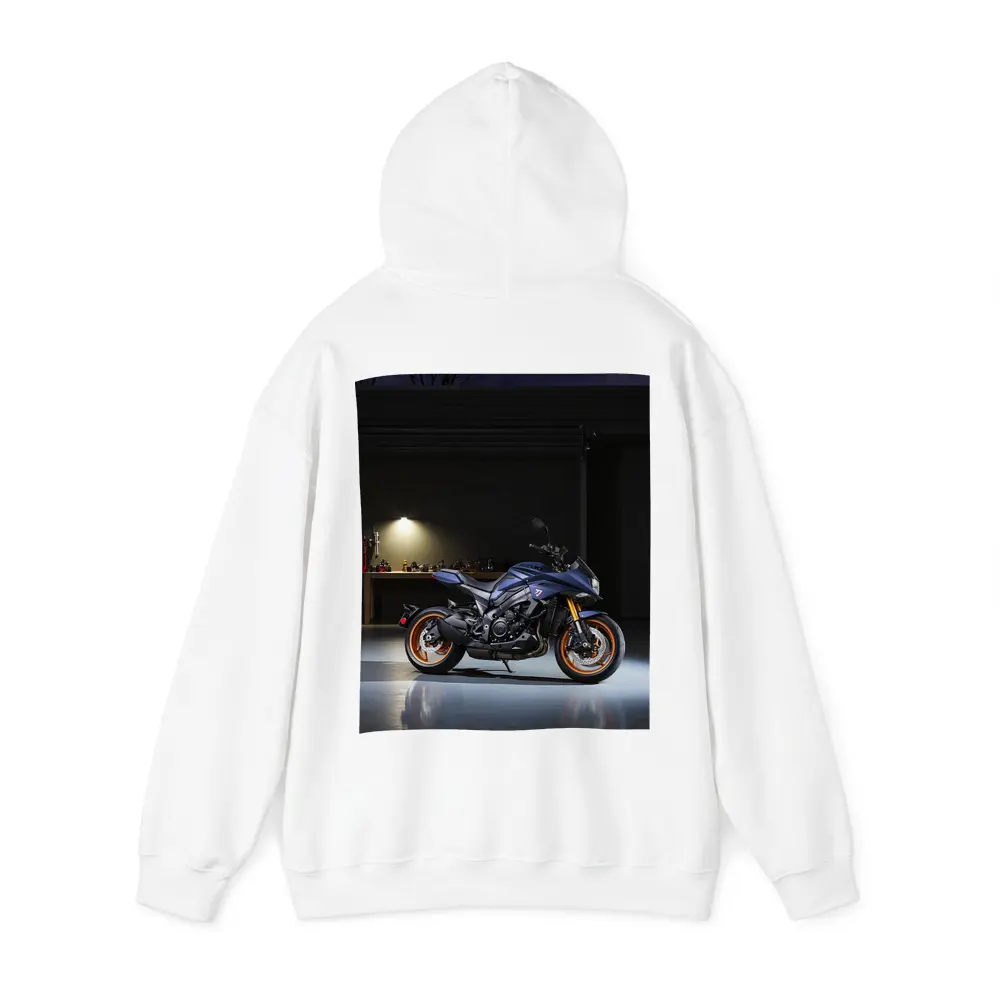 Yamaha MT Motorcycle Parked in Dark Garage – Hoodies