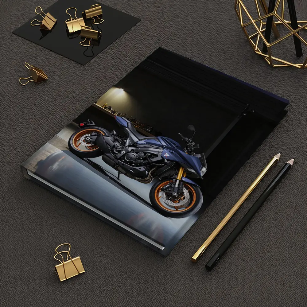 Yamaha MT Motorcycle Parked in Dark Garage – Notebooks