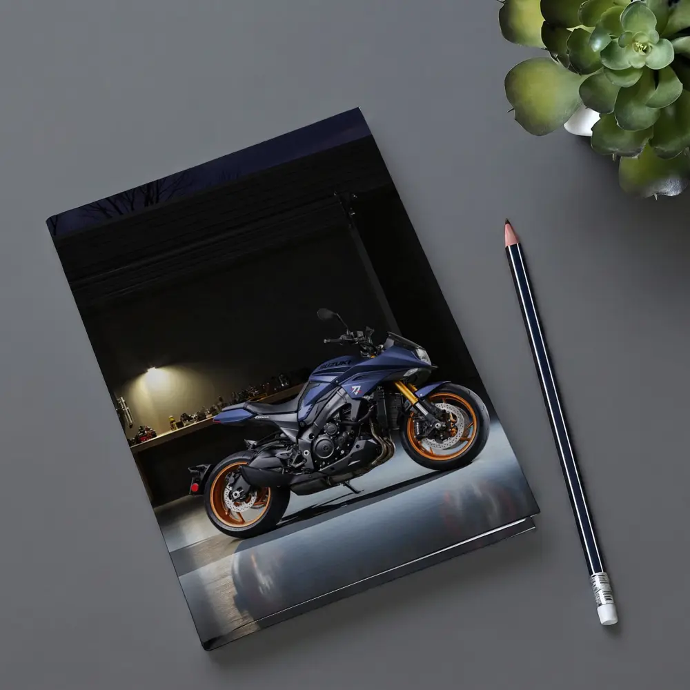 Yamaha MT Motorcycle Parked in Dark Garage – Notebooks