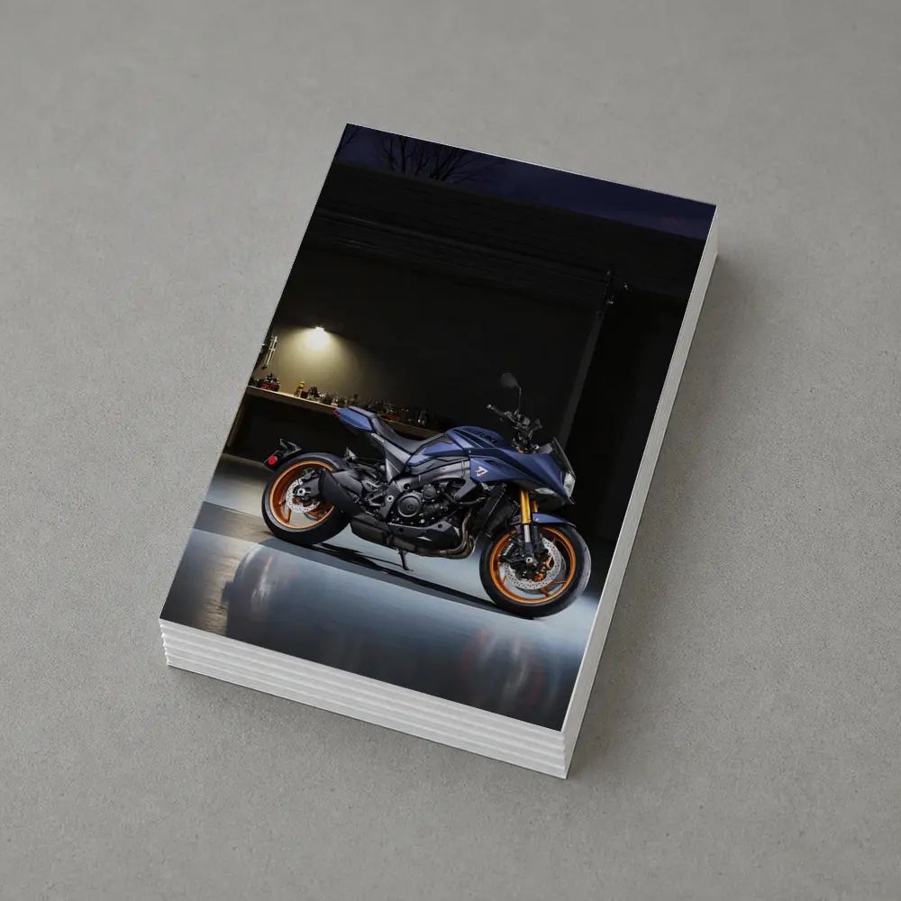 Yamaha MT Motorcycle Parked in Dark Garage – Postcards
