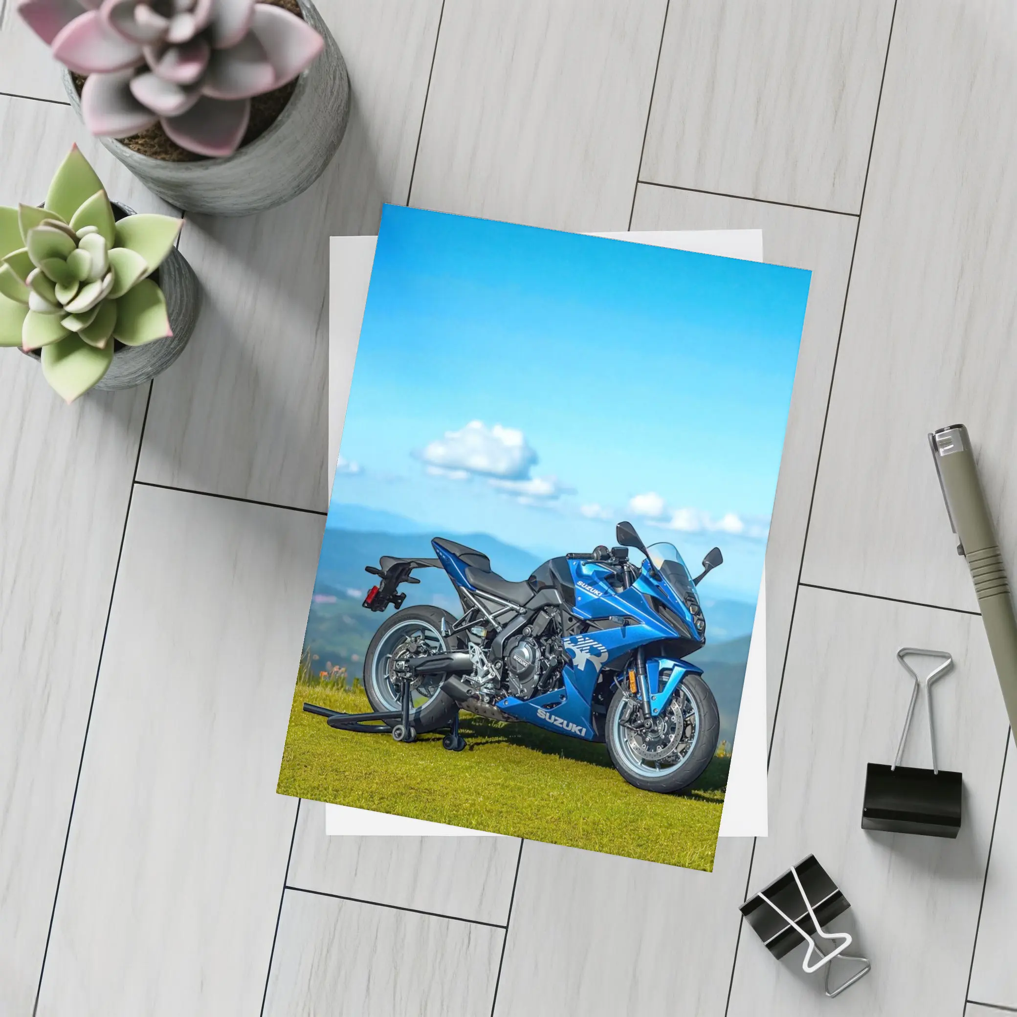 Suzuki GSX Superbike Blue Mountain Landscape – Postcards