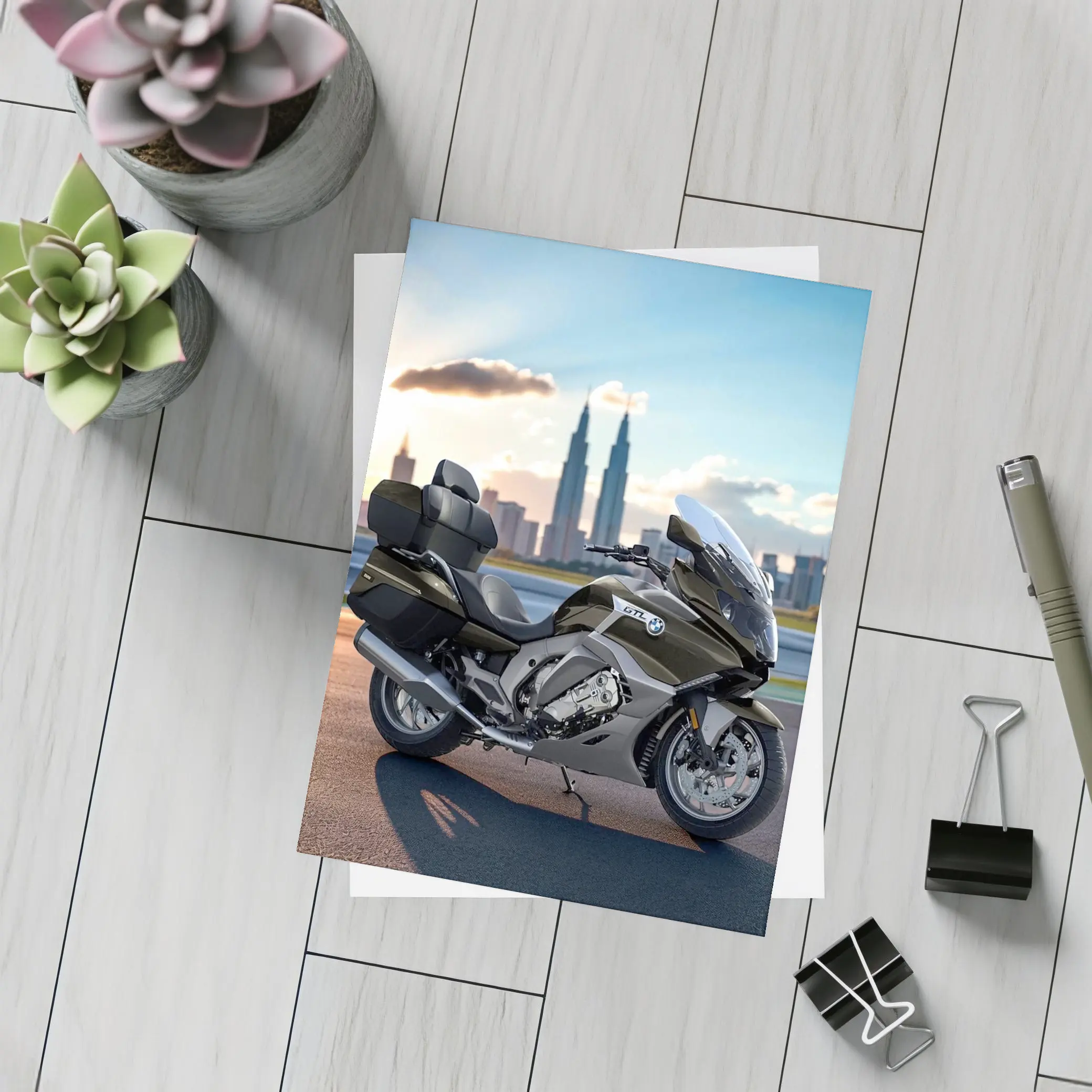 BMW K1600 GTL Touring Motorcycle City Skyline – Postcards