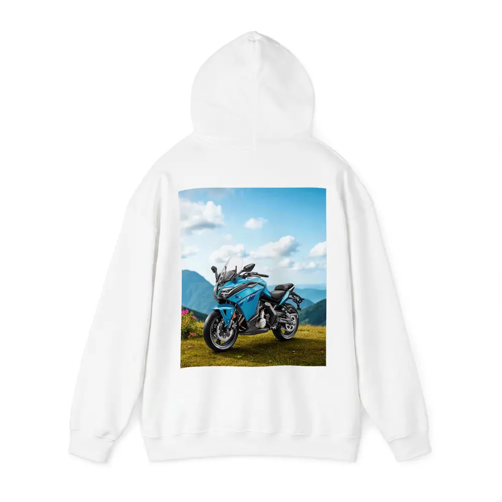 Blue Adventure Motorcycle Mountain Landscape Background – Hoodies